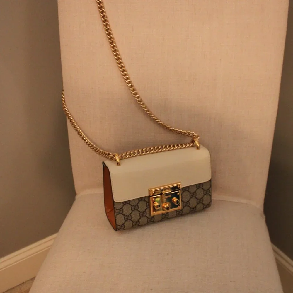 Gucci Padlock Mini GG Supreme Leather/Canvas Bag Ivory and Beige - Picture 3 of 15